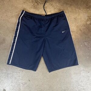 Nike Mens Navy Blue Mesh Lined Athletic Shorts Side Stripe Pockets Medium